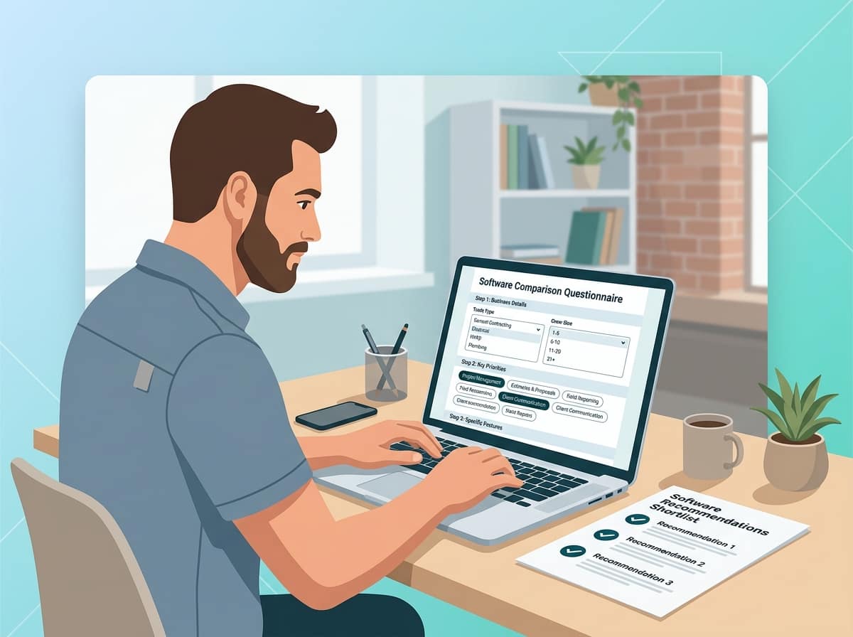 Contractor filling out a software comparison form to get a personalized shortlist