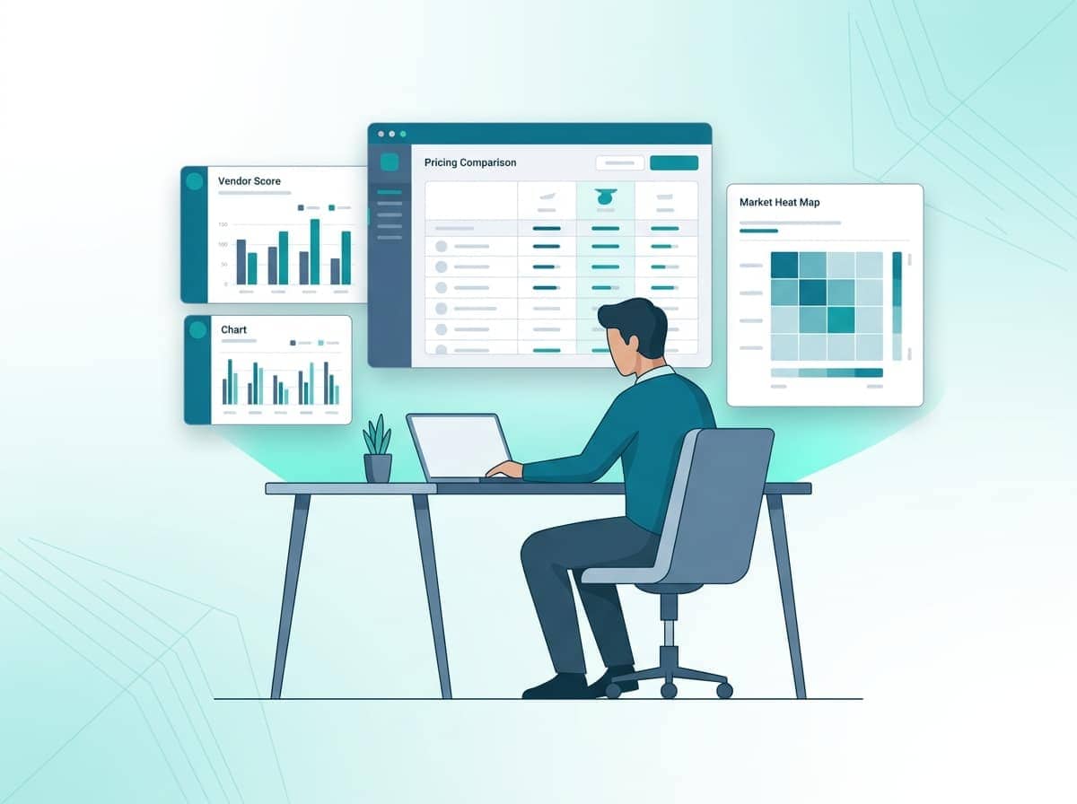 Research analyst studying vendor comparison dashboards